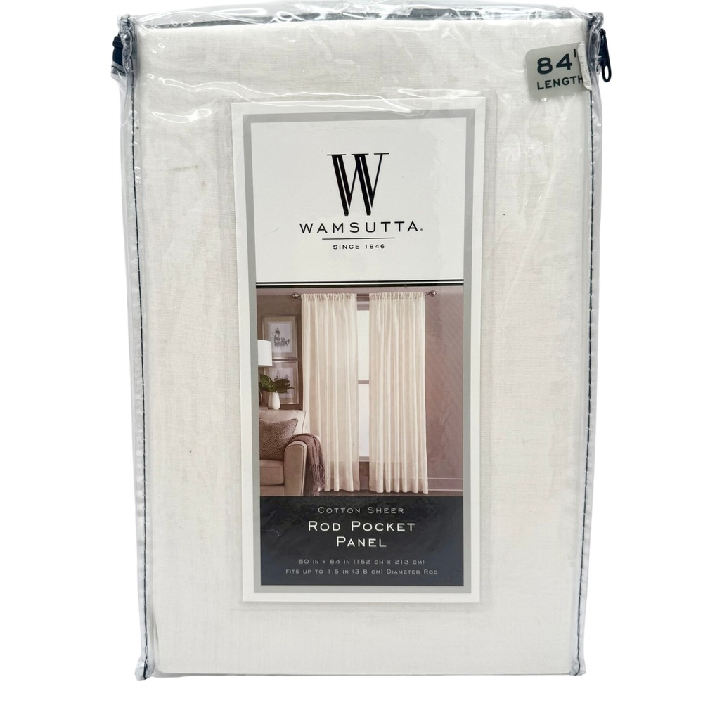 Wamsutta Cotton Sheer Curtain Panel White 60x84 Rod Pocket Turkish Cotton NOS